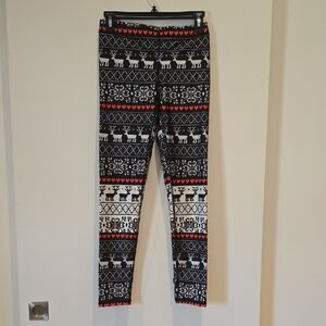 Terez Black, White & Red Reindeer Print Leggings